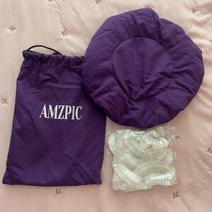 AMZPIC Purple Satin Bonnet with Matching Pouch